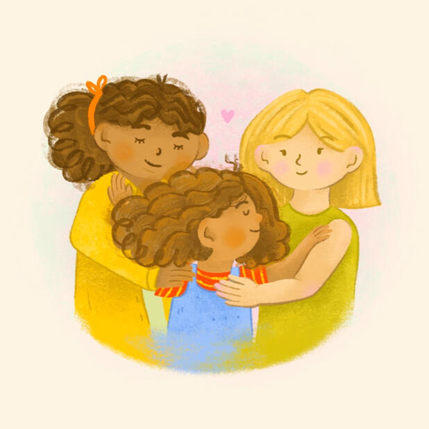 Sofia hugging her Moms